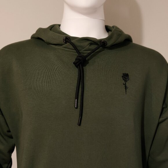 Men's Dark Army Green Hoodie Streetwear 100% Cotton Size L New - Picture 4 of 6